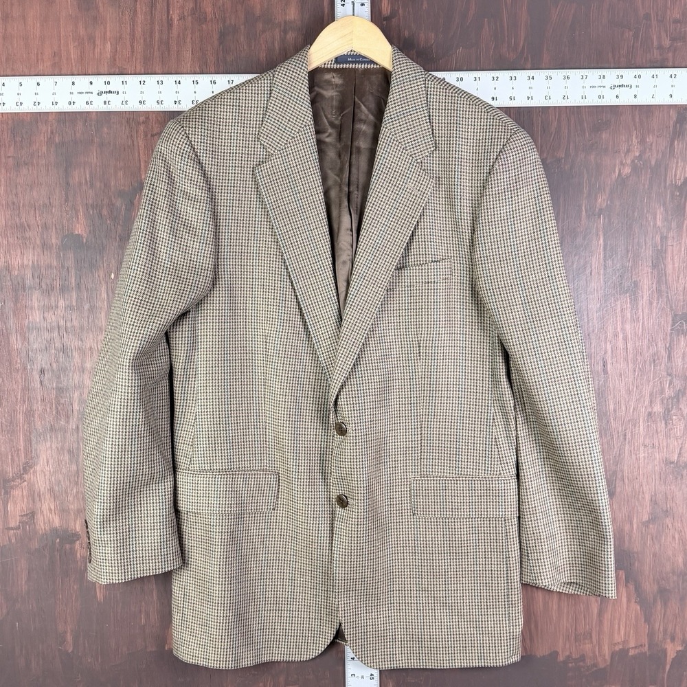Chaps Ralph Lauren Wool Silk Houndstooth Blazer Tan Canada Mens 40 Reg Vintage